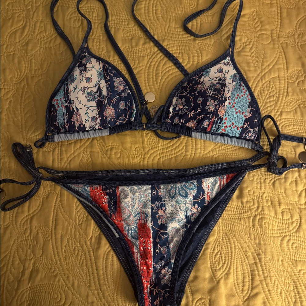 Navy Floral Patchwork Bikini Set - image 1